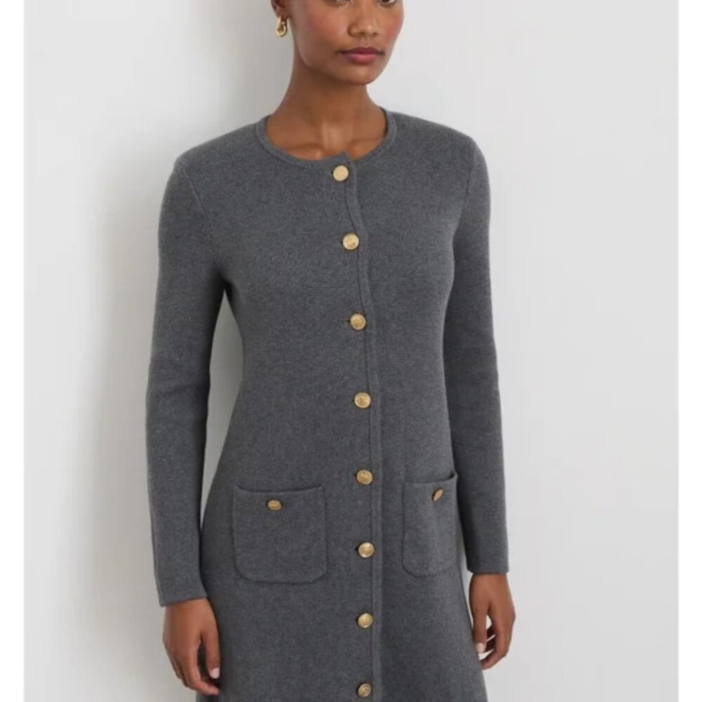 Alex‎ Mill - Paris Sweater Dress / Cardigan - grey with gold buttons, size XL